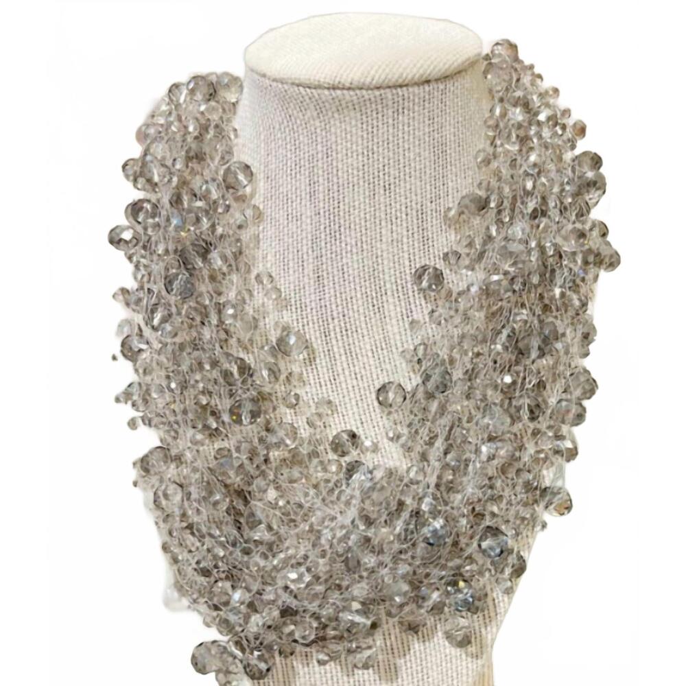 NEW CROWN LINEN women's crystal bead cluster necklace in grey